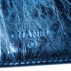 Chanel Metallic Blue Cracked Leather CC Bow Wallet
