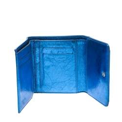 Chanel Metallic Blue Cracked Leather CC Bow Wallet