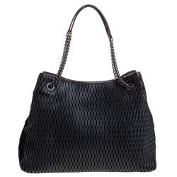 Pre Owned Chanel Black/Orange Perforated Leather CC Chain Tote
