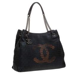 Pre Owned Chanel Black/Orange Perforated Leather CC Chain Tote