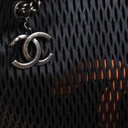 Pre Owned Chanel Black/Orange Perforated Leather CC Chain Tote