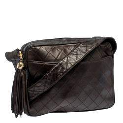 مملوكة مسبقًا Chanel Dark Brown Quilted Leather Tassel Vintage Camera Bag