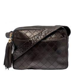 مملوكة مسبقًا Chanel Dark Brown Quilted Leather Tassel Vintage Camera Bag