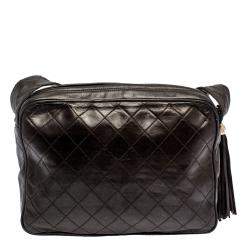 مملوكة مسبقًا Chanel Dark Brown Quilted Leather Tassel Vintage Camera Bag