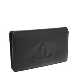 Pre Owned Chanel Dark Grey Caviar Timeless CC L Yen Wallet