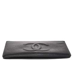 Pre Owned Chanel Dark Grey Caviar Timeless CC L Yen Wallet