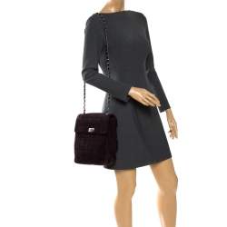 Pre Owned Chanel Dark Plum Chocolate Bar Quilted Suede Vintage Multipocket Flap Bag