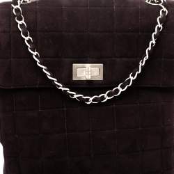 Pre Owned Chanel Dark Plum Chocolate Bar Quilted Suede Vintage Multipocket Flap Bag