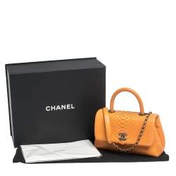 Pre Owned Chanel Orange Python Mini Coco Top Handle Bag