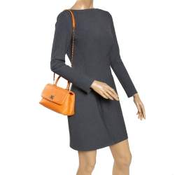 Pre Owned Chanel Orange Python Mini Coco Top Handle Bag