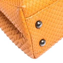 Pre Owned Chanel Orange Python Mini Coco Top Handle Bag