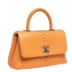 Pre Owned Chanel Orange Python Mini Coco Top Handle Bag