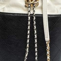 Pre Owned Chanel White/Black Quilted Leather Gabrielle Bucket Bag