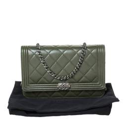 Chanel Moose Green Quilted Leather Boy Wallet on Chain