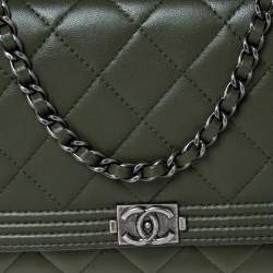 Chanel Moose Green Quilted Leather Boy Wallet on Chain