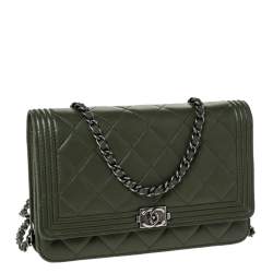 Chanel Moose Green Quilted Leather Boy Wallet on Chain