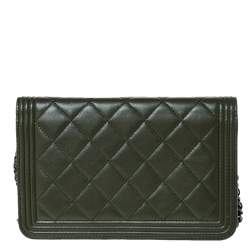 Chanel Moose Green Quilted Leather Boy Wallet on Chain