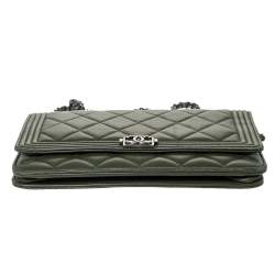 Chanel Moose Green Quilted Leather Boy Wallet on Chain
