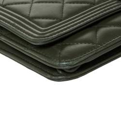 Chanel Moose Green Quilted Leather Boy Wallet on Chain