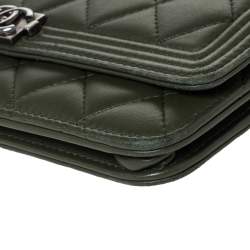 Chanel Moose Green Quilted Leather Boy Wallet on Chain