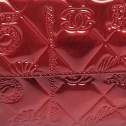 Chanel Red Embossed Quilted Patent Leather French Wallet