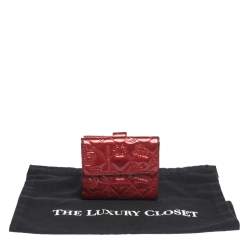 Chanel Red Embossed Quilted Patent Leather French Wallet