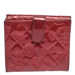 Chanel Red Embossed Quilted Patent Leather French Wallet