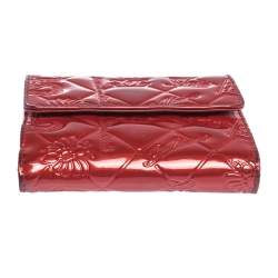 Chanel Red Embossed Quilted Patent Leather French Wallet