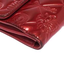 Chanel Red Embossed Quilted Patent Leather French Wallet