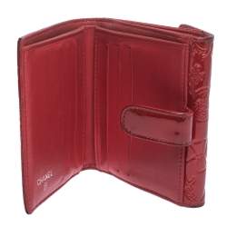 Chanel Red Embossed Quilted Patent Leather French Wallet