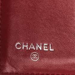 Chanel Red Embossed Quilted Patent Leather French Wallet