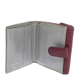 Chanel Dark Red Leather Camellia Embossed French Wallet