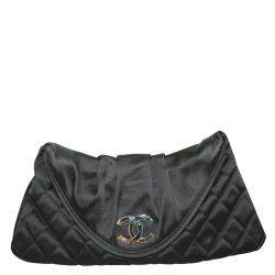 Chanel Black Satin Half Moon Clutch Bag Chanel