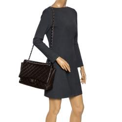 Pre Owned Chanel Brown Quilted Leather Maxi Classic Single Flap Bag