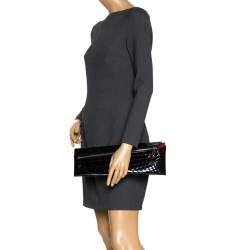 مملوكة مسبقًا حقيبة كلتش شانيل "غالا" بسحاب جلد لامع مبطن أسود