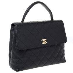 Pre Owned Chanel Black Caviar Leather Vintage Kelly Bag