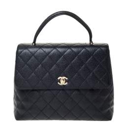 Pre Owned Chanel Black Caviar Leather Vintage Kelly Bag