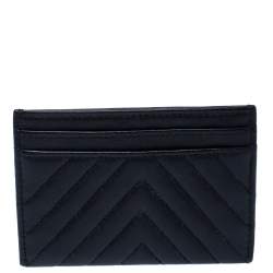 Pre Owned Chanel Black Chevron Leather Card Holder