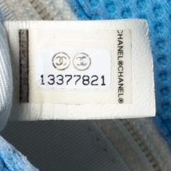 مملوكة مسبقًا Chanel Blue/White Quilted Perforated Jersey Medium Classic Single Flap Bag         