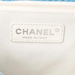 مملوكة مسبقًا Chanel Blue/White Quilted Perforated Jersey Medium Classic Single Flap Bag         