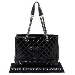 Pre Owned حقيبة يد شانيل "غراند شوبينغ" جلد لامع مبطن أسود