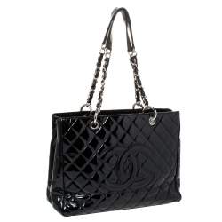 Pre Owned حقيبة يد شانيل "غراند شوبينغ" جلد لامع مبطن أسود