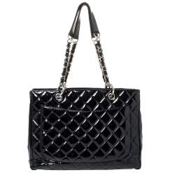 Pre Owned حقيبة يد شانيل "غراند شوبينغ" جلد لامع مبطن أسود