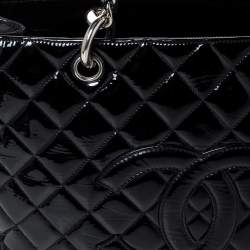 Pre Owned حقيبة يد شانيل "غراند شوبينغ" جلد لامع مبطن أسود
