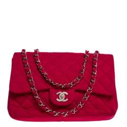 مملوكة مسبقًا حقيبة شانيل "جامبو كلاسيك" قلاب واحد جيرسيه مبطن وردي
