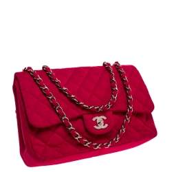 مملوكة مسبقًا حقيبة شانيل "جامبو كلاسيك" قلاب واحد جيرسيه مبطن وردي