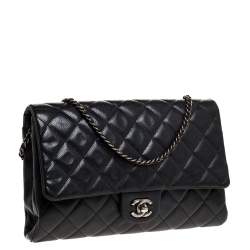 Pre Owned Chanel Anthrx Grey Caviar Quilted Leather Chain Flap Bag