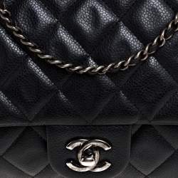 Pre Owned Chanel Anthrx Grey Caviar Quilted Leather Chain Flap Bag