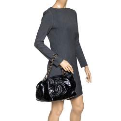 Pre Owned Chanel Black Patent Leather CC Chain Hobo Bag