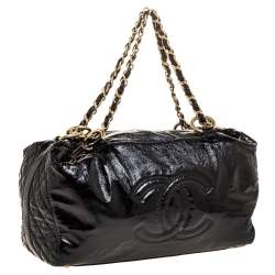 Pre Owned Chanel Black Patent Leather CC Chain Hobo Bag